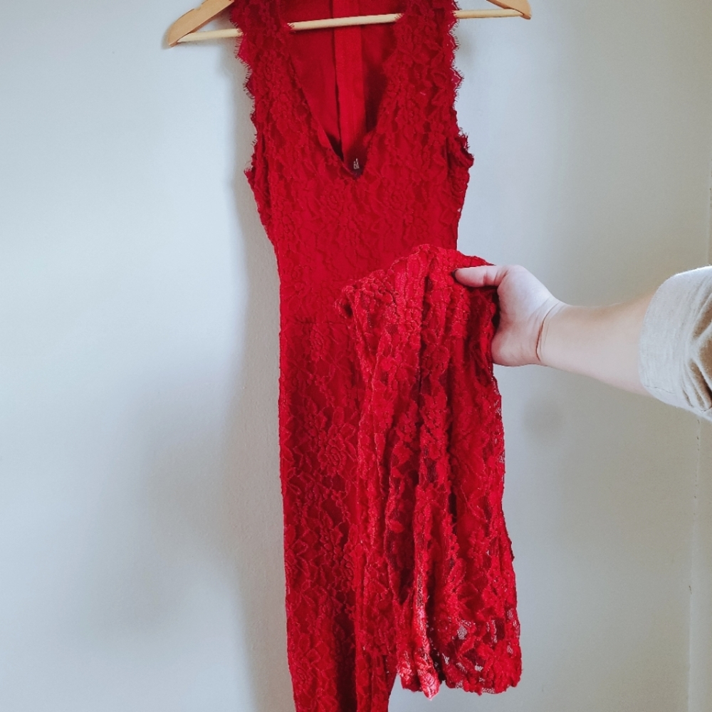Red Lace Open Back Jumpsuit